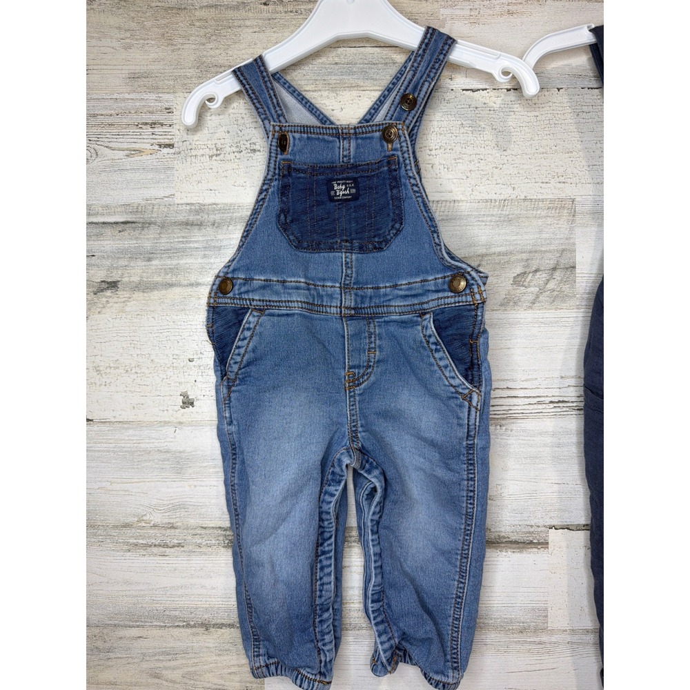 OshKosh Scene and Heard Overalls Romper Bundle Boys 12M Blue Denim Gauzy EUC - Picture 2 of 4